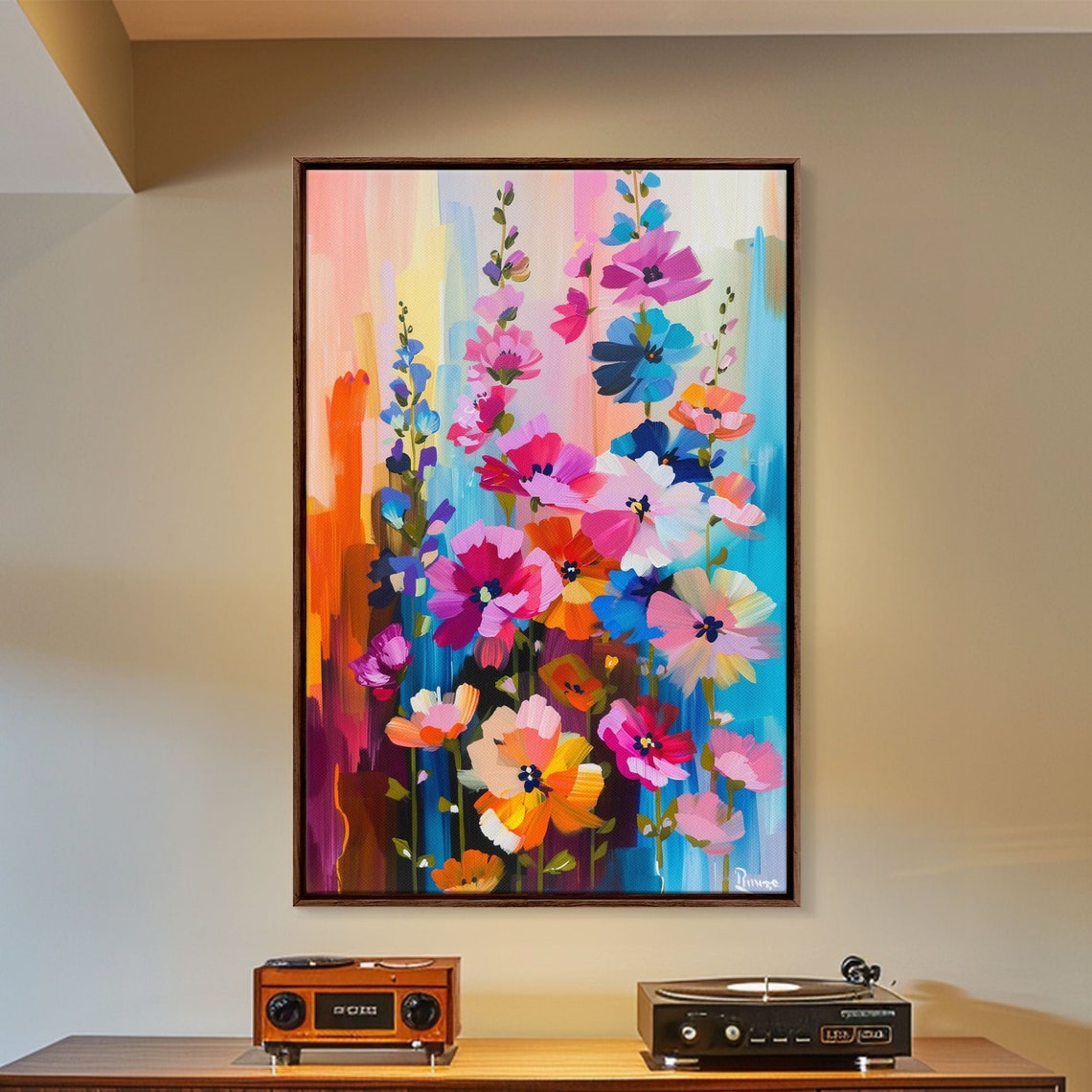 Abstract Floral Burst Tall Colorful Blossoms Modern Flower Art Print - Image 2