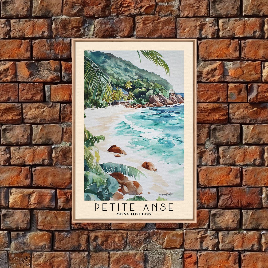 Petite Anse Seychelles Granite Boulders Palm Frond White Sand Poster - Image 4
