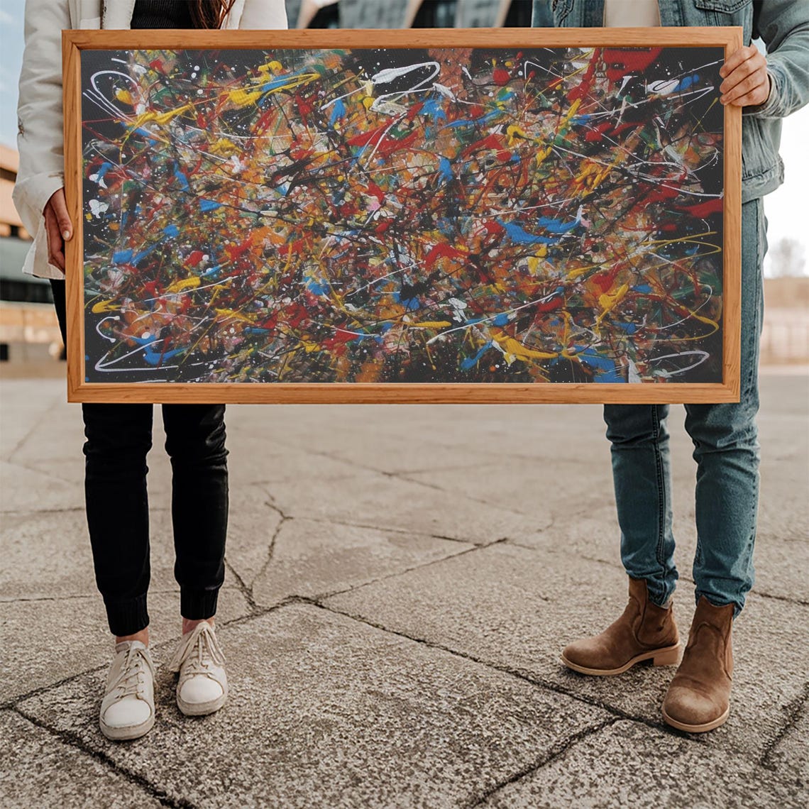 Abstract Drip Painting Colorful Splatter Black Modern Art Poster - Image 5
