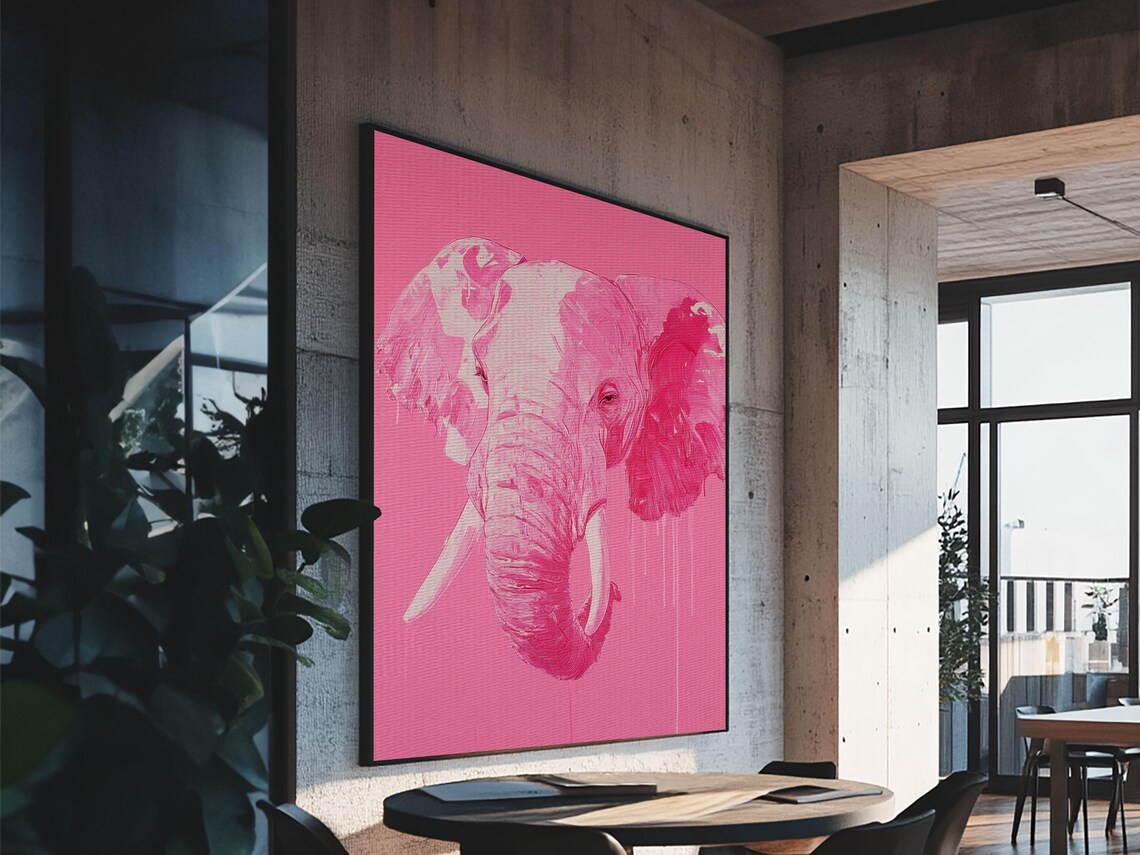 Pink Elephant Portrait Pop Art Bold Magenta Modern Trendy Animal Art Poster - Image 5