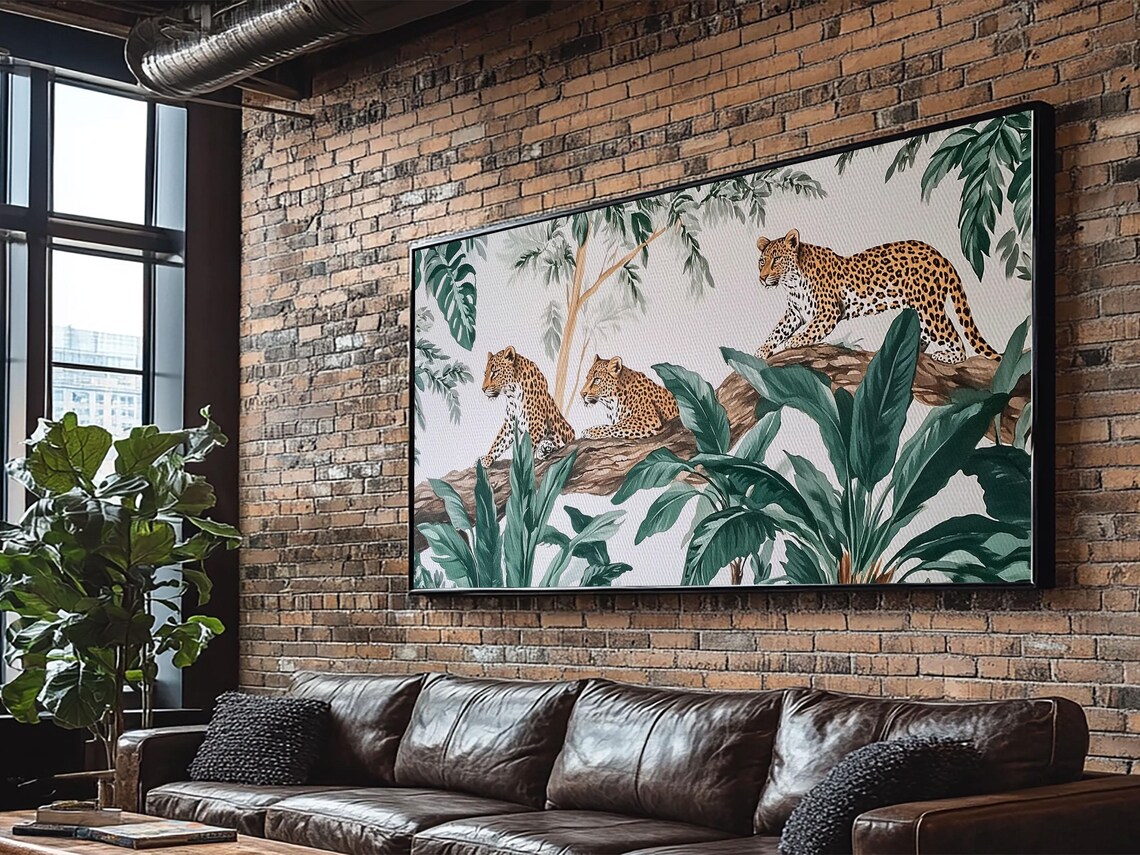 Three Leopards Tropical Jungle Branch Watercolor Wildlife Illustration Poster - Image 5