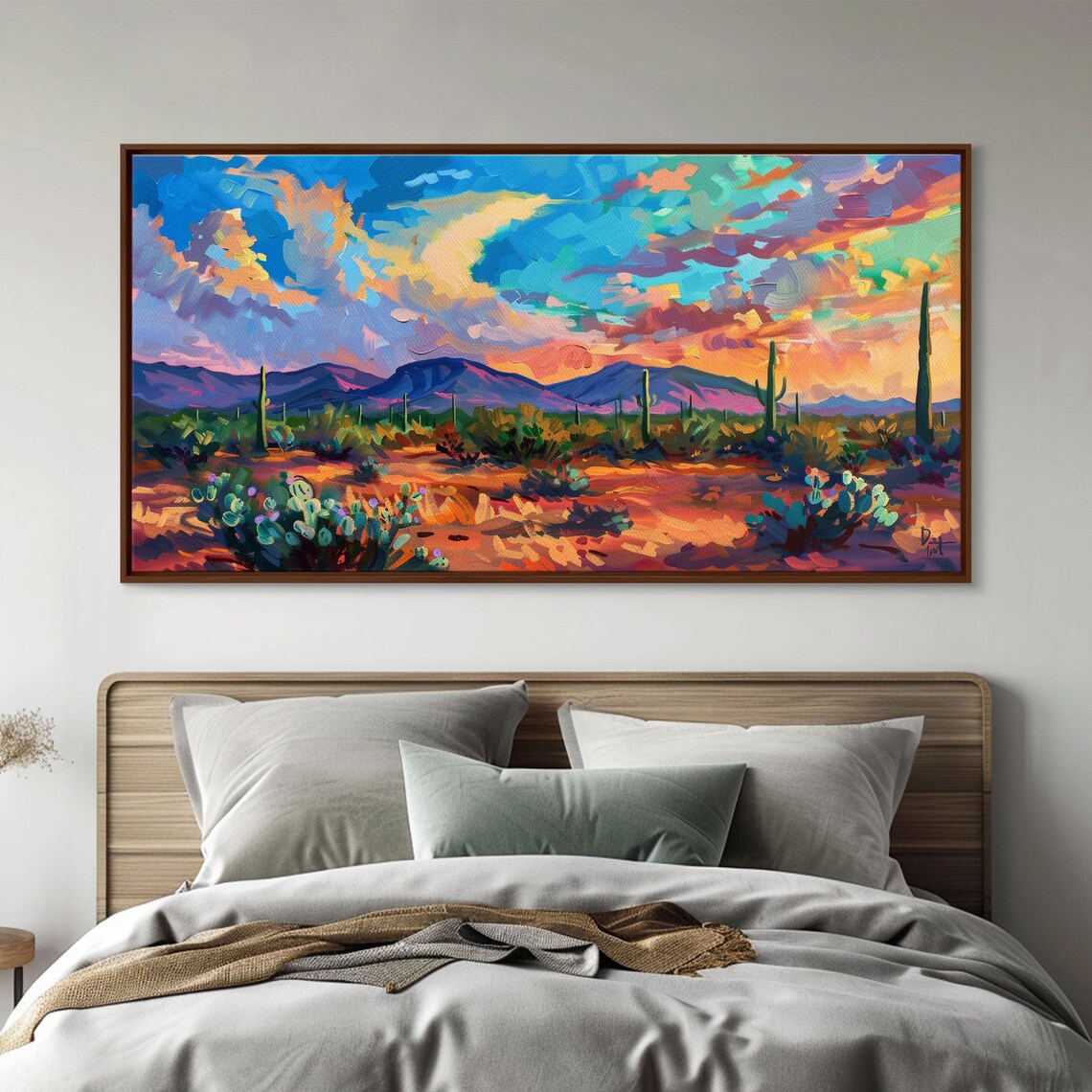 Desert Sunset Landscape With Cacti, Boho Art Print