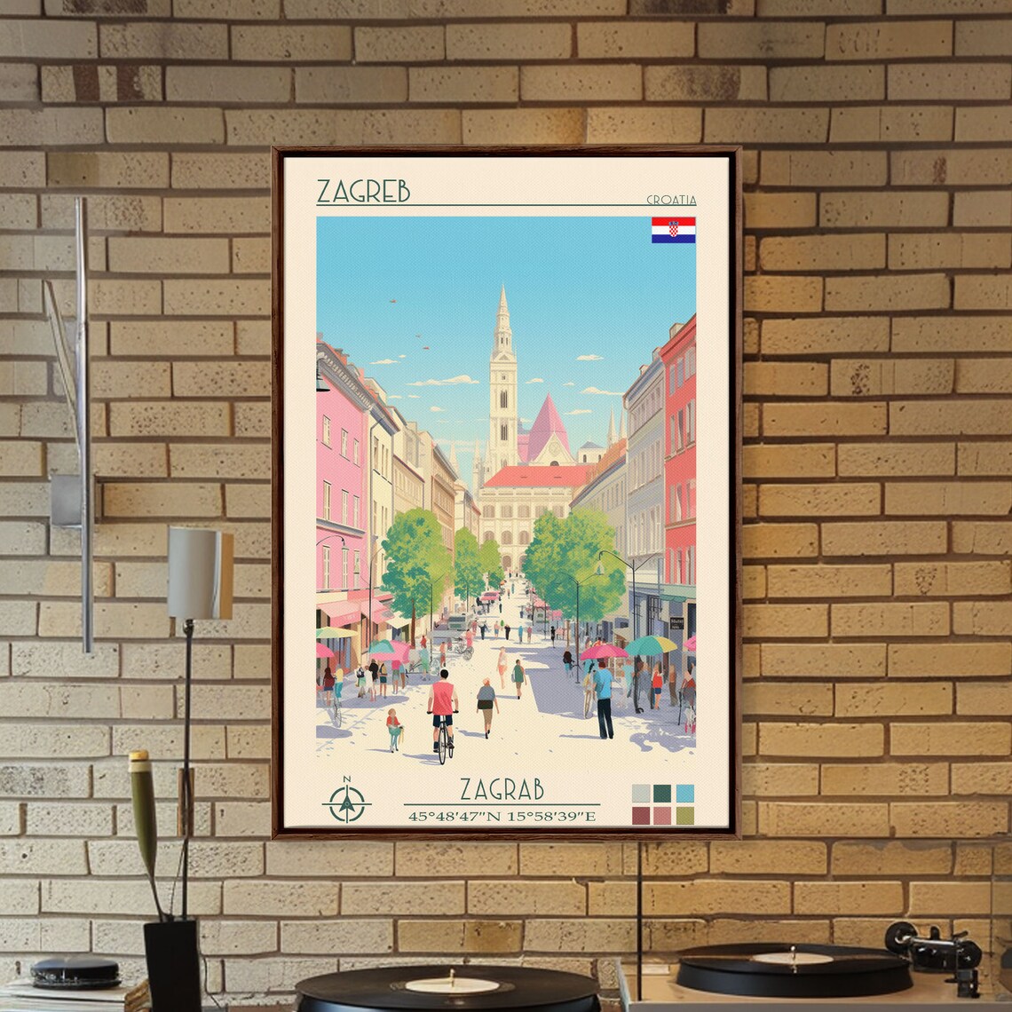 Zagreb Croatia Cathedral Old Town Street Scene Travel Poster