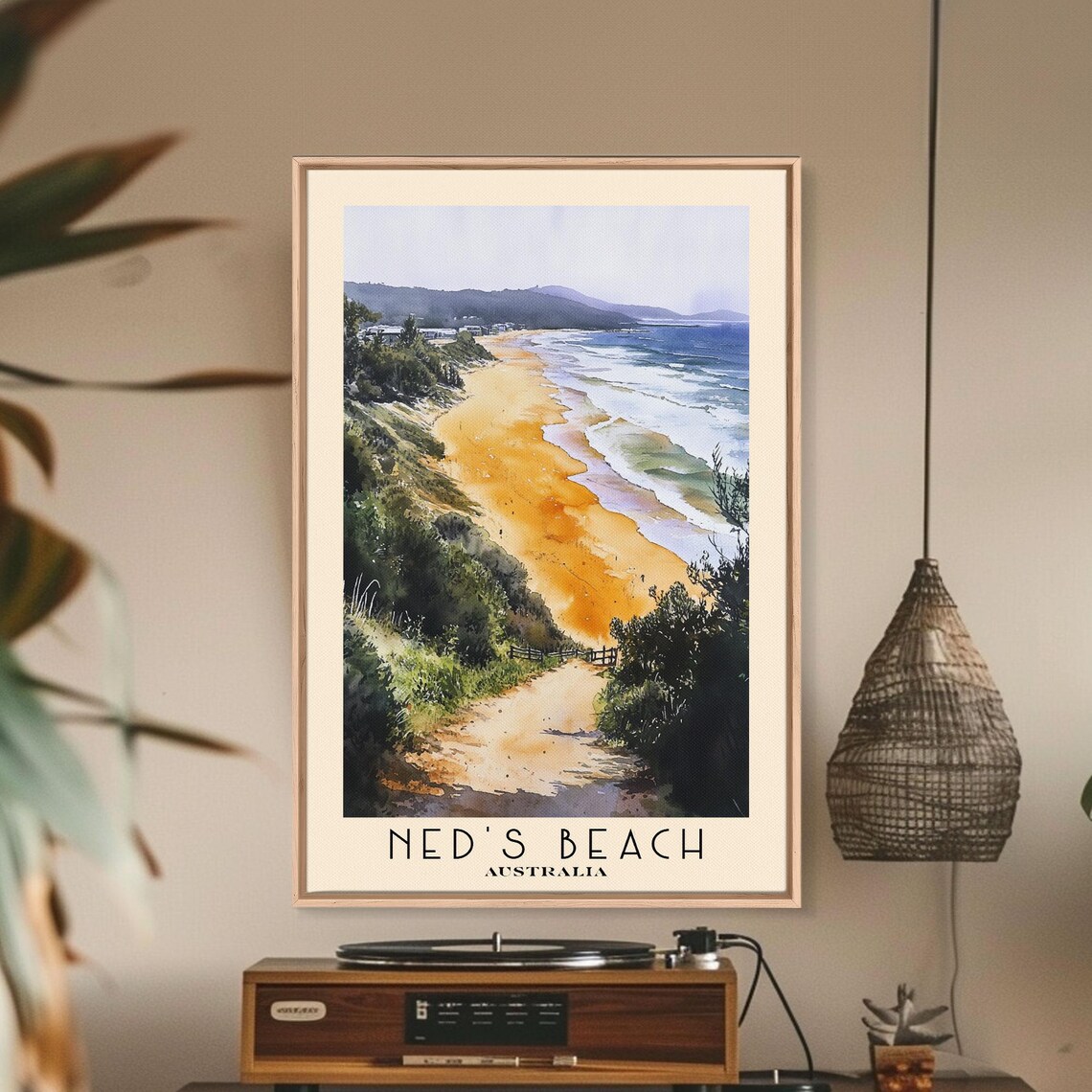 Neds Beach Australia Golden Sand Hillside Path Watercolor Travel Poster - Image 2