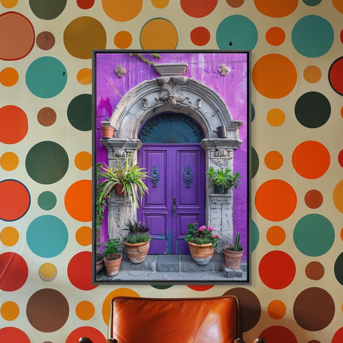 Violet Purple Double Door Stone Arch Fanlight Garden Plants Art Poster - Image 2