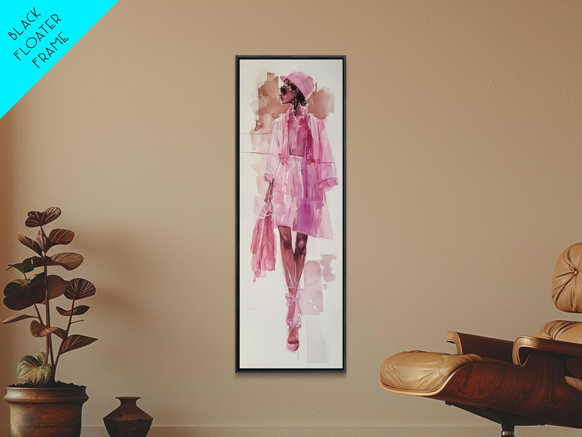 Pink Fashion Illustration Woman Trench Coat Chic Style Wall Art - Image 5