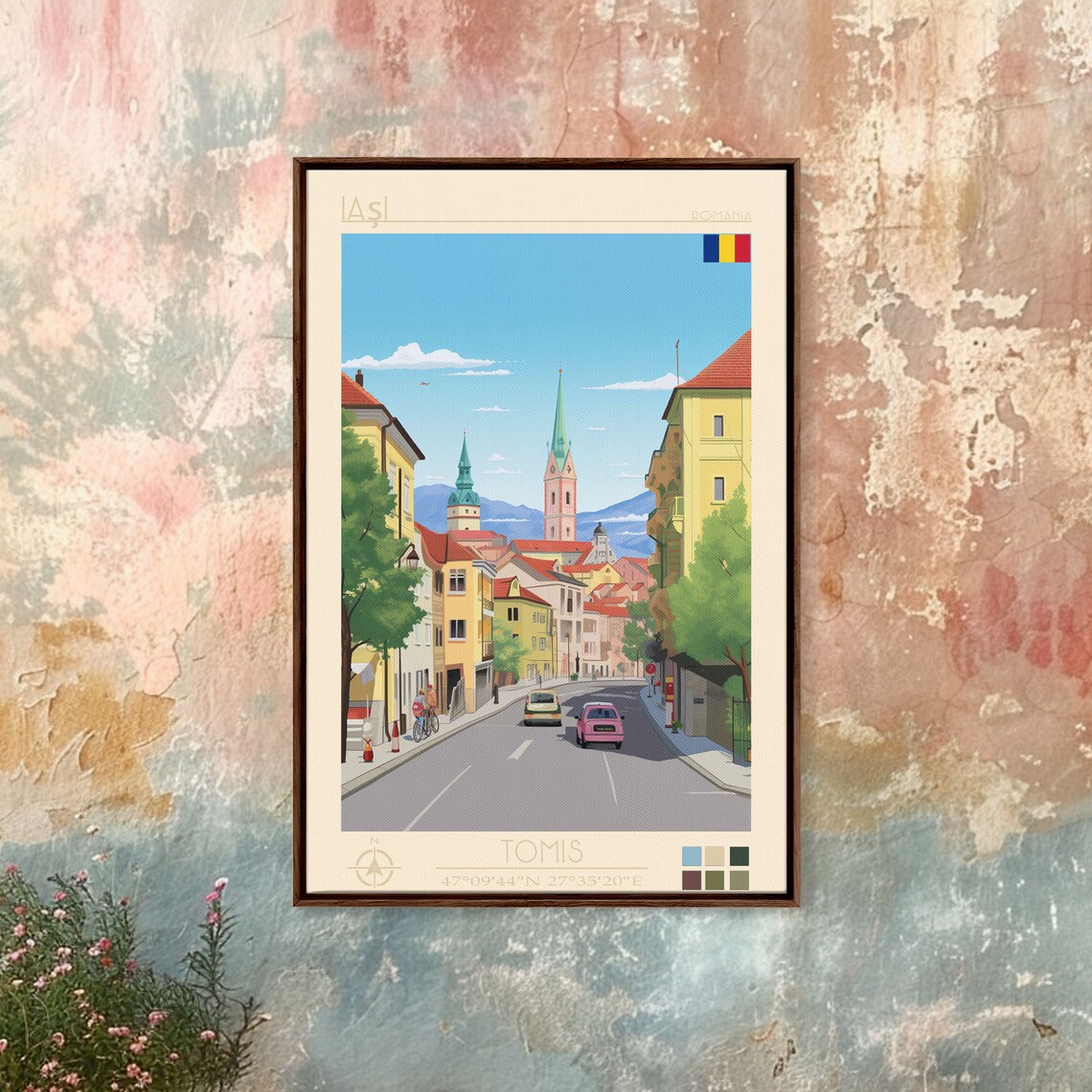 Iasi Romania Church Spires Vintage Cars Old Street View Poster - Image 3