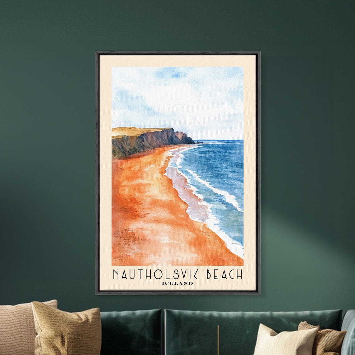 Nautholsvik Beach Iceland Red Volcanic Sand Cliff Watercolor Poster - Image 5