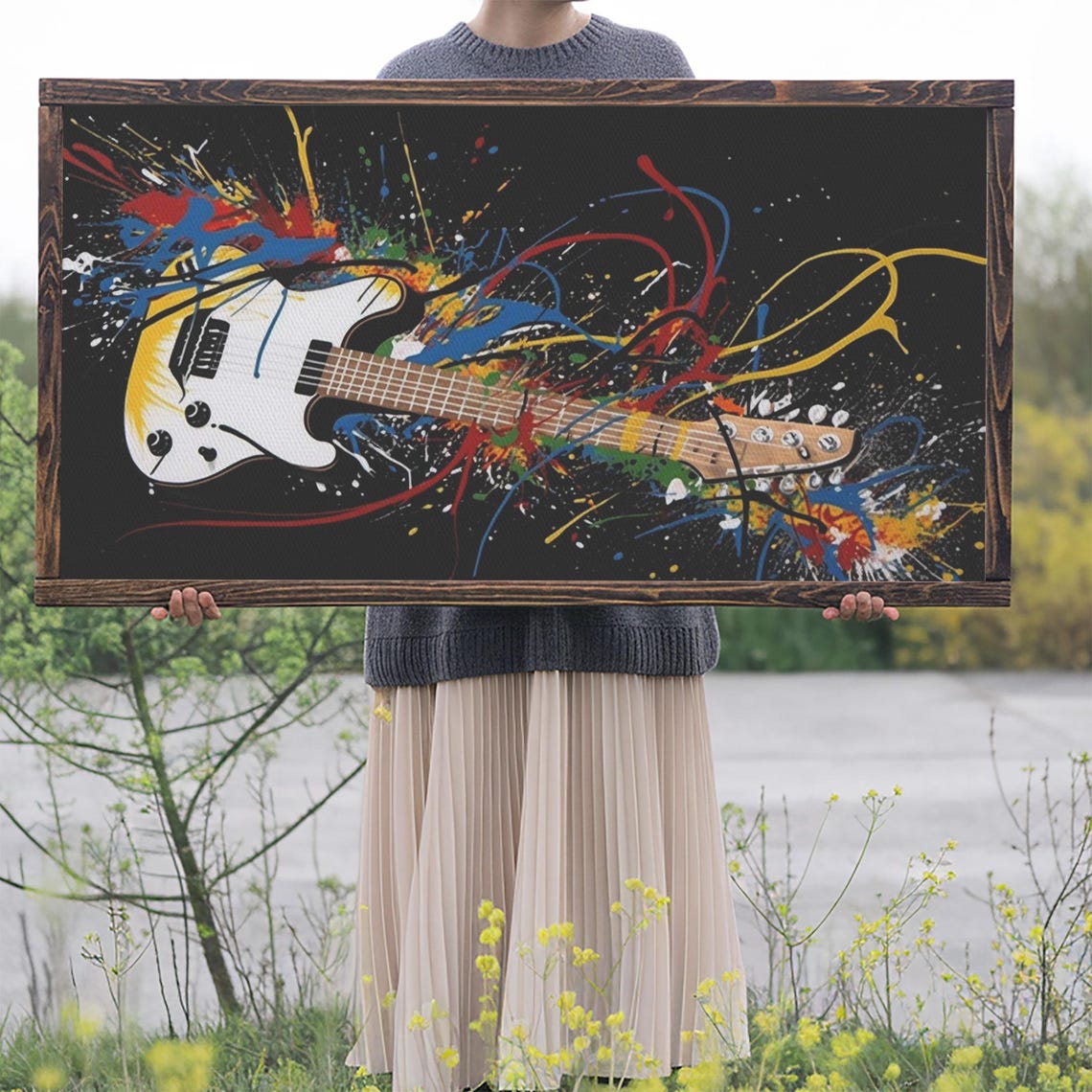 Colorful Electric Guitar Paint Splatter Rock Music Graffiti Wall Art - Image 2