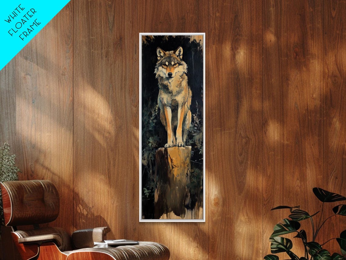 Majestic Wolf on Cliff Dark Moody Wildlife Portrait Wall Art - Image 4