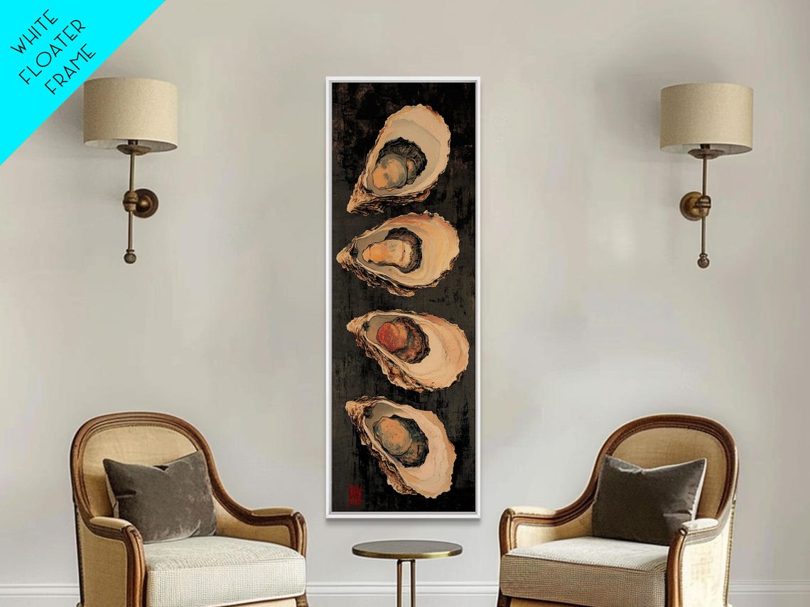 Oyster Shells Vertical Row Black Japanese Style Seafood Wall Art - Image 4