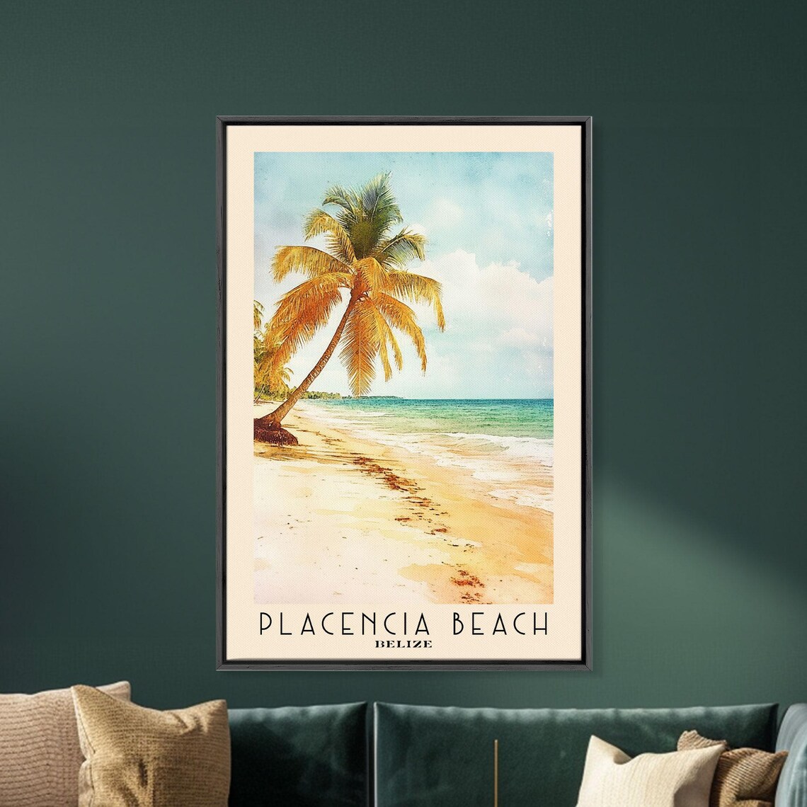 Placencia Beach Belize Leaning Palm White Sand Turquoise Sea Travel Poster - Image 5