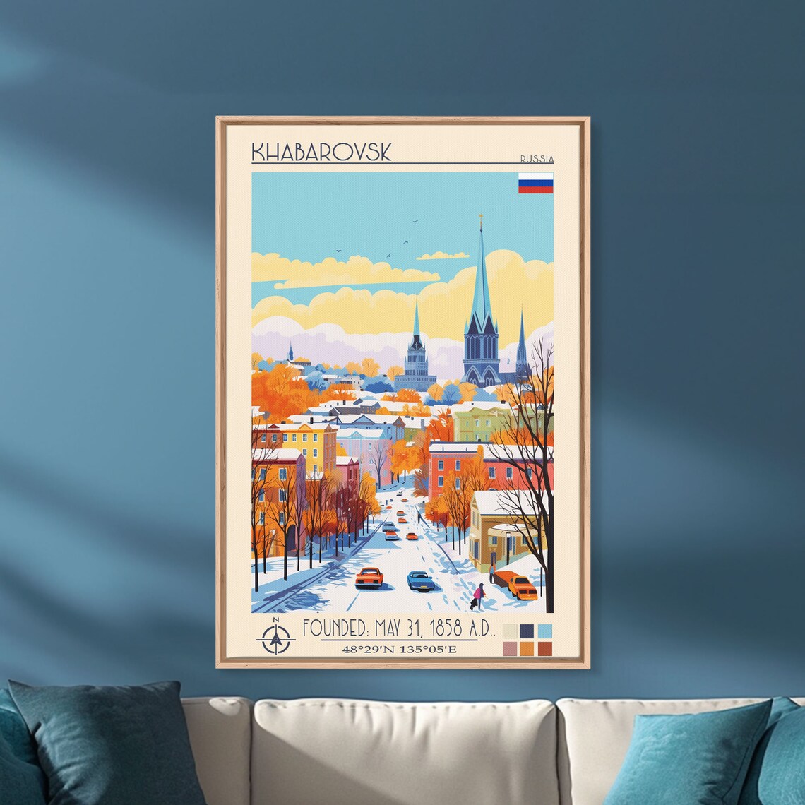 Khabarovsk Russia Snowy Winter Street Cars Autumn Trees Church Poster - Image 5