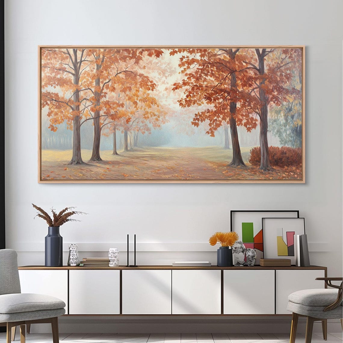 Golden Autumn Maple Trees Along A Peaceful Park Pathway Art Print - Image 6