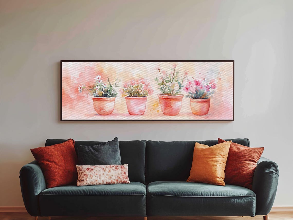 Potted Flower Blooming Plants Pink Watercolor Botanical Wall Art - Image 3