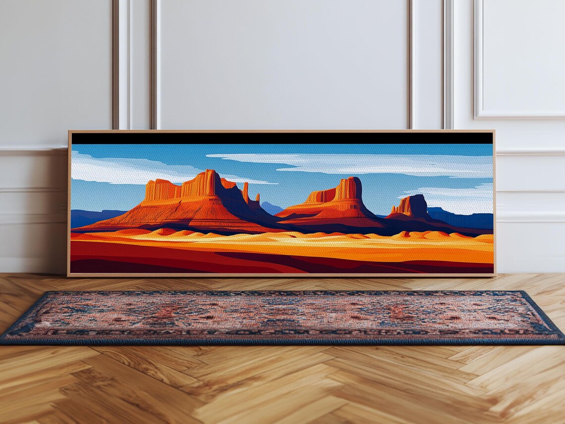 Monument Valley Sunset Framed Print Southwest Wall Art Panoramic Painting Rustic Art Landscape Art Gift Idea Extra Wide Art - Image 4
