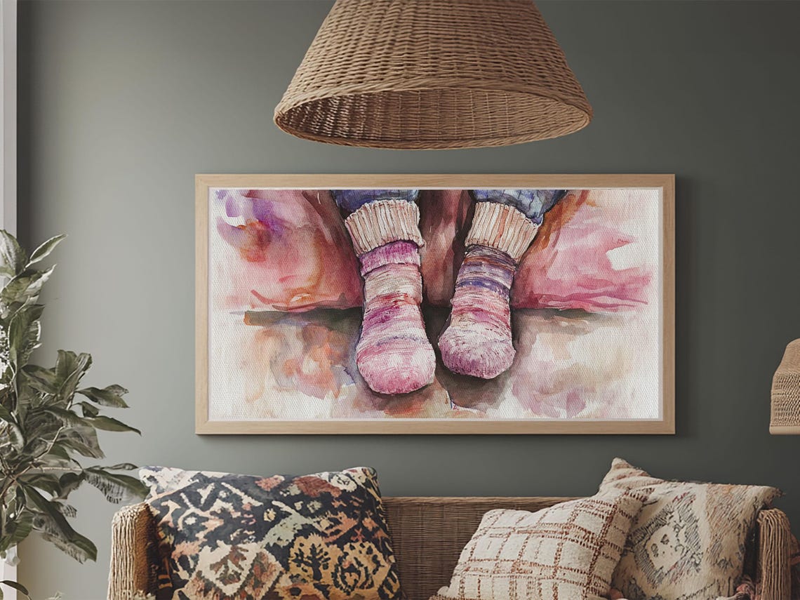 Cozy Striped Knit Socks Feet Watercolor Warm Fall Hygge Style Poster - Image 6