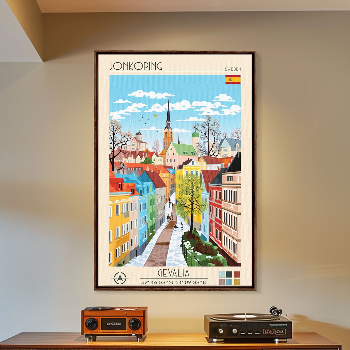 Jonkoping Sweden Snowy Winter Old Town Street Church Spire Poster - Image 4