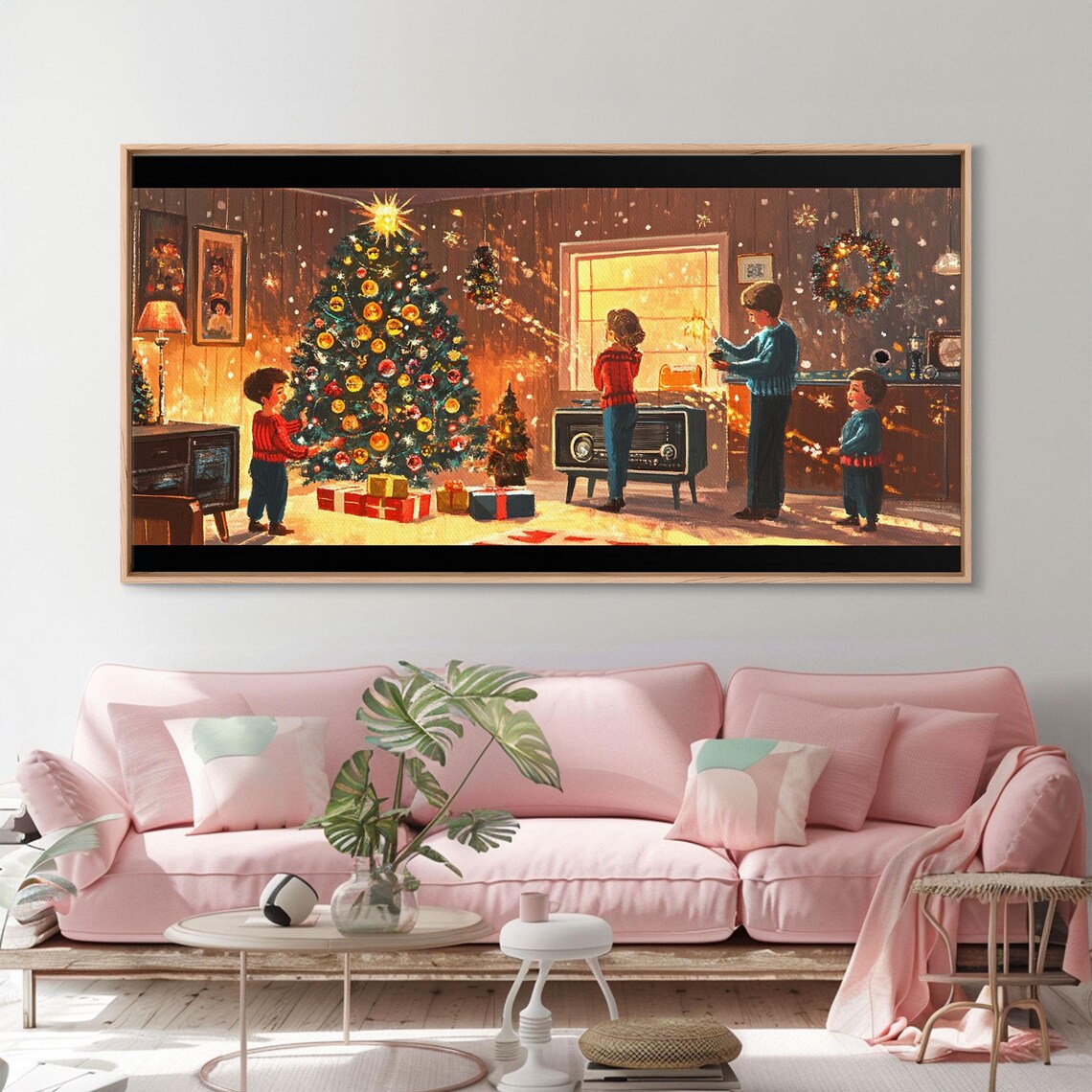 Retro Christmas Morning In A Cozy Family Living Room Art Print