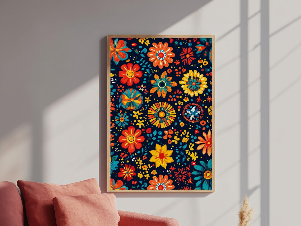 Mexican Tile Pattern Art Print, Chicano Textile Style