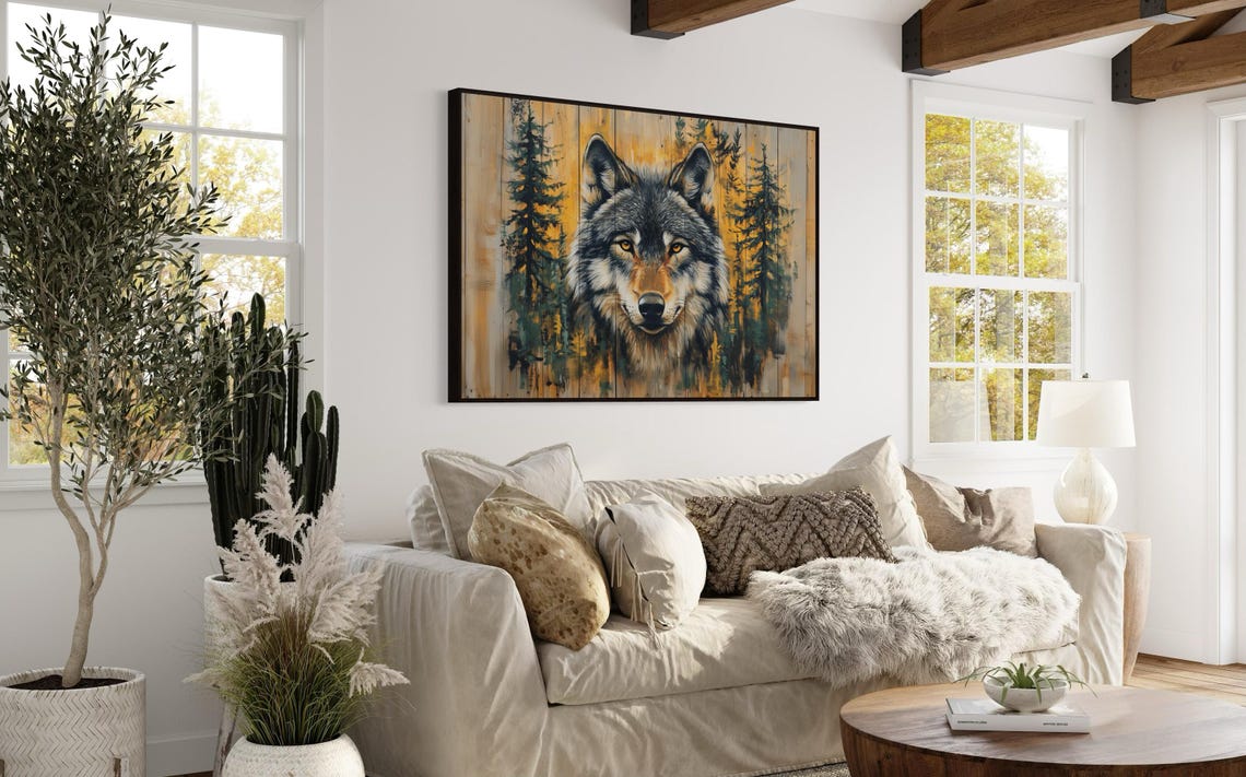 Rustic Wolf Wall Art Bold Forest Animal Cozy Cabin Decor Wilderness Inspired Artwork Perfect For Living Room Lodge - Image 3