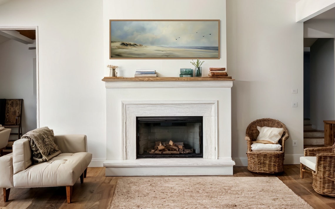 Serene Misty Beach Seascape With Seagulls Panoramic Wall Art Print - Image 4