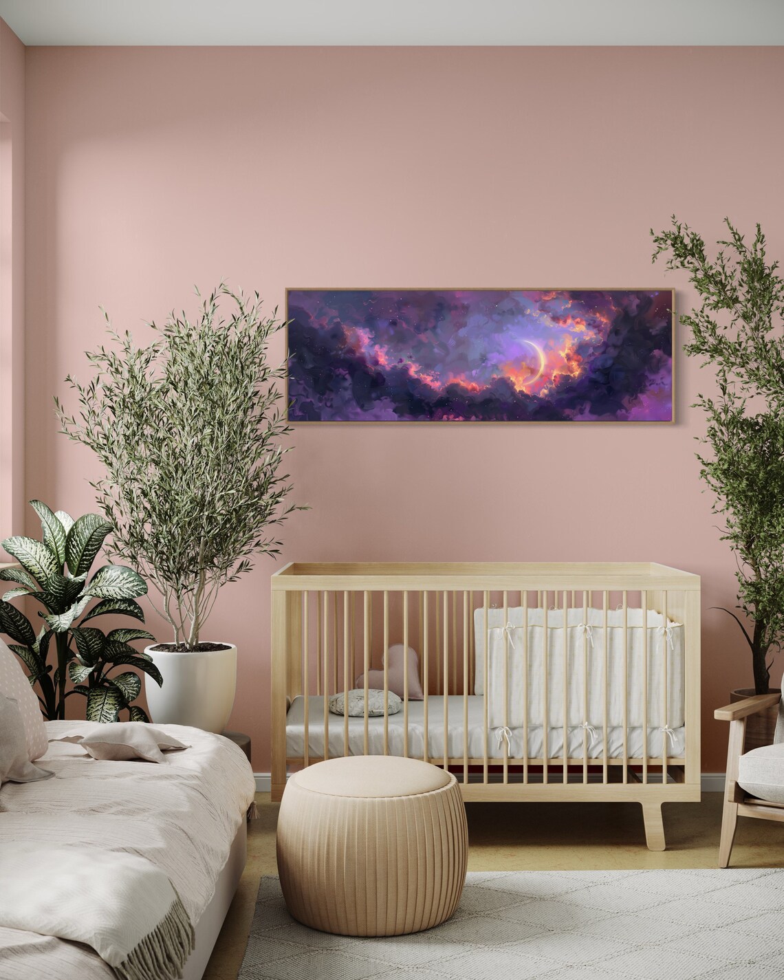 Crescent Moon Sky Art Print, Colorful Celestial Night - Image 2