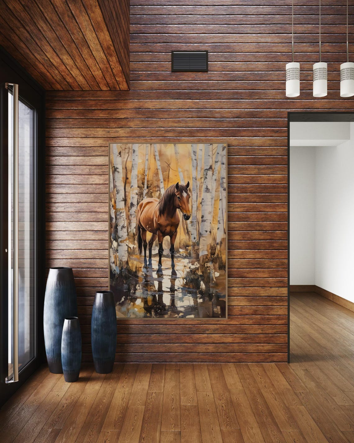 Horse In Autumn Birch Forest Warm Tones Equestrian Country Poster - Image 3