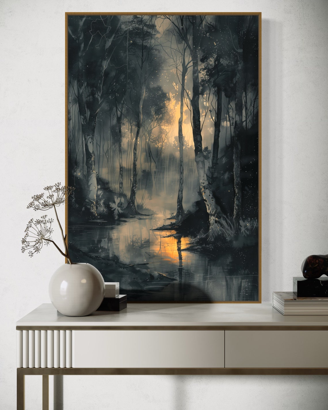 Mystical Dark Forest Twilight Golden Sunset Gothic Nature Poster - Image 3