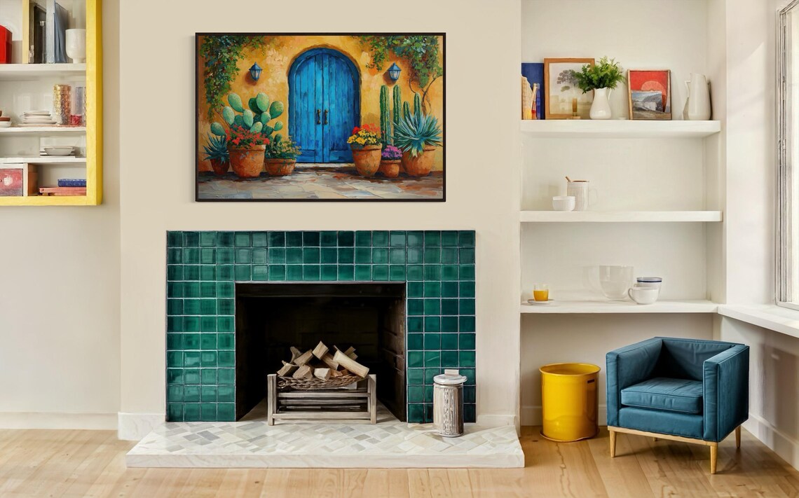 Southwest Cactus and Blue Door Art Print - Image 2
