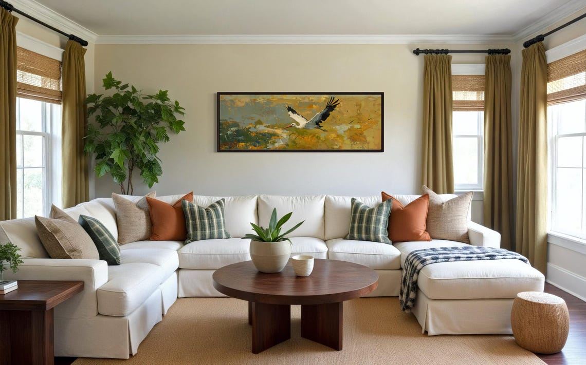 White Stork in Flight Over Golden Marsh Abstract Wildlife Poster - Image 2