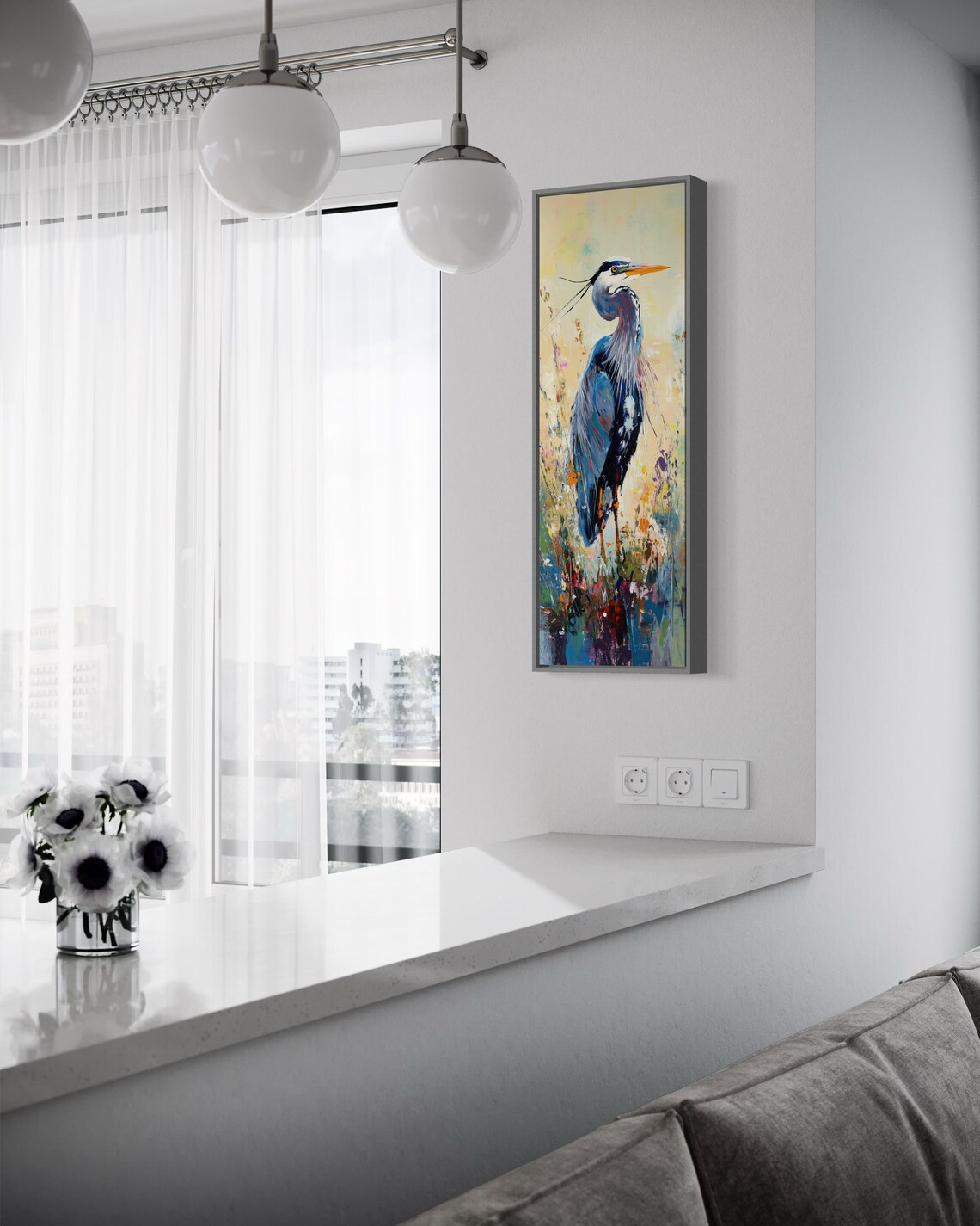 Blue Heron Vertical Art Print, Abstract Florals - Image 5