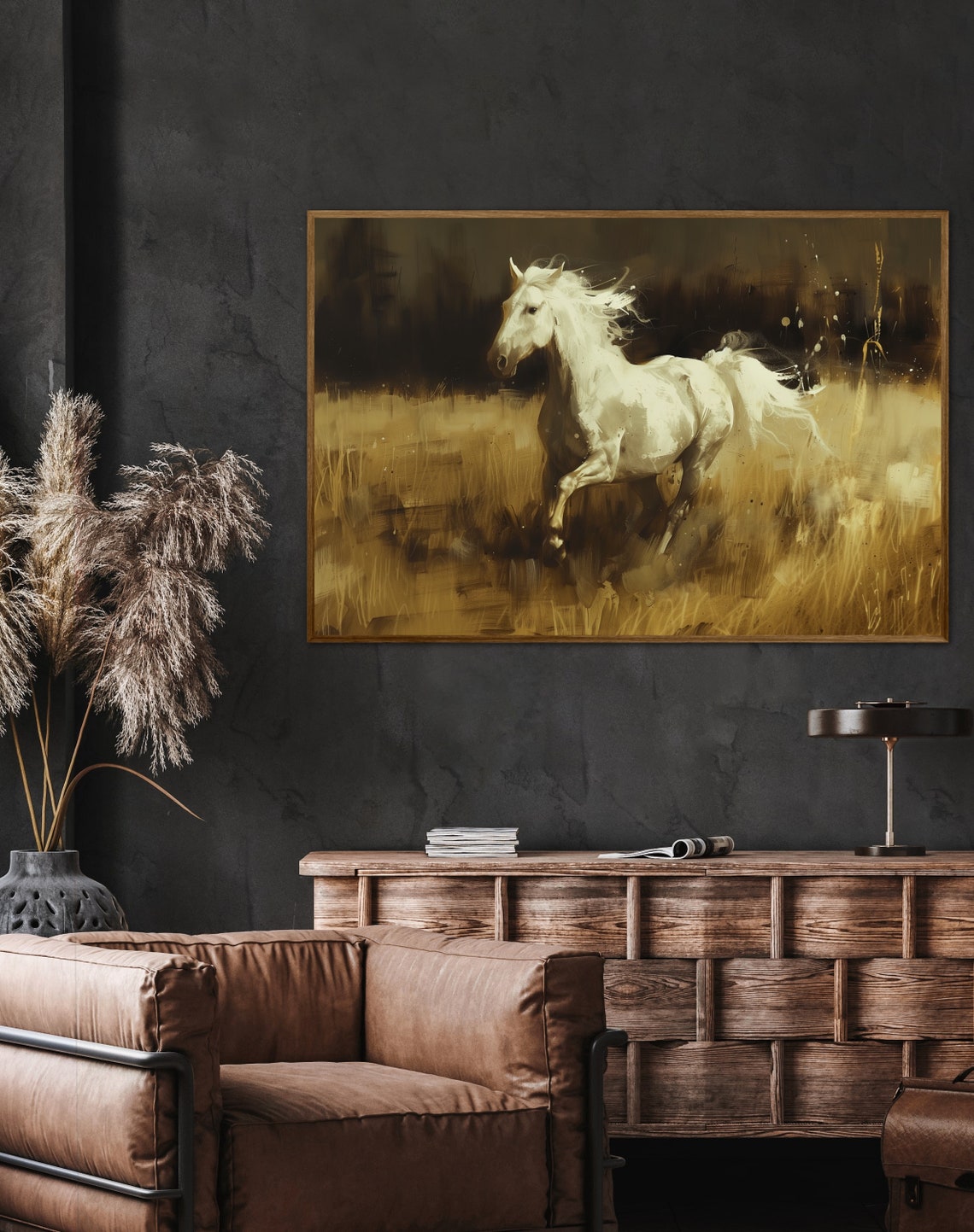 Majestic White Horse Galloping Through Golden Field Art Poster - Image 4