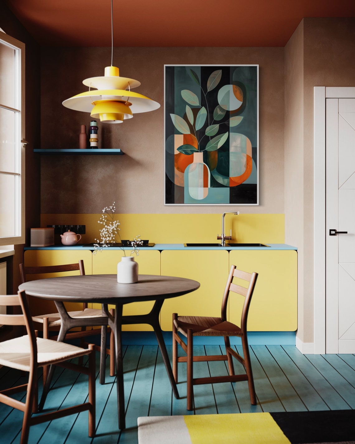 Boho Earth Tone Botanical Leaves Vase Mid Century Abstract Art Print - Image 4