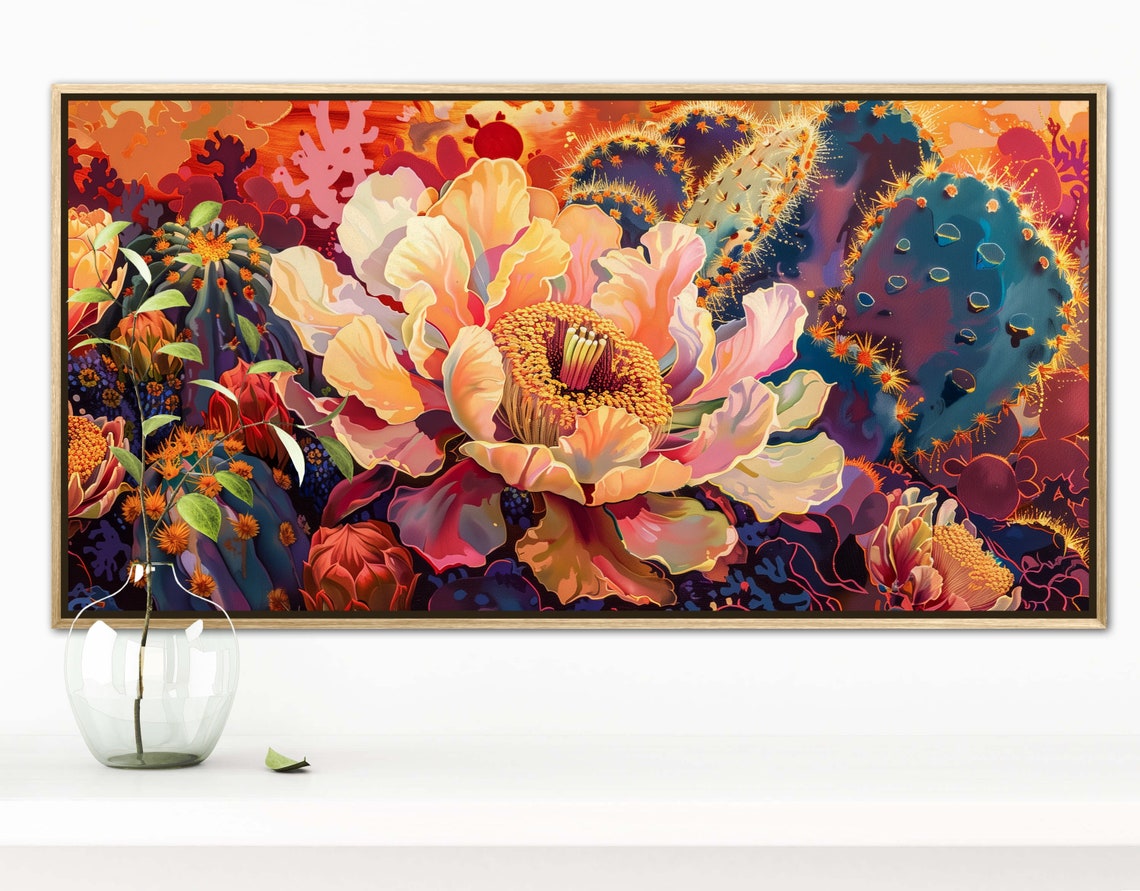 Blooming Desert Flower Prickly Pear Cactus Blossom Panoramic Art Print