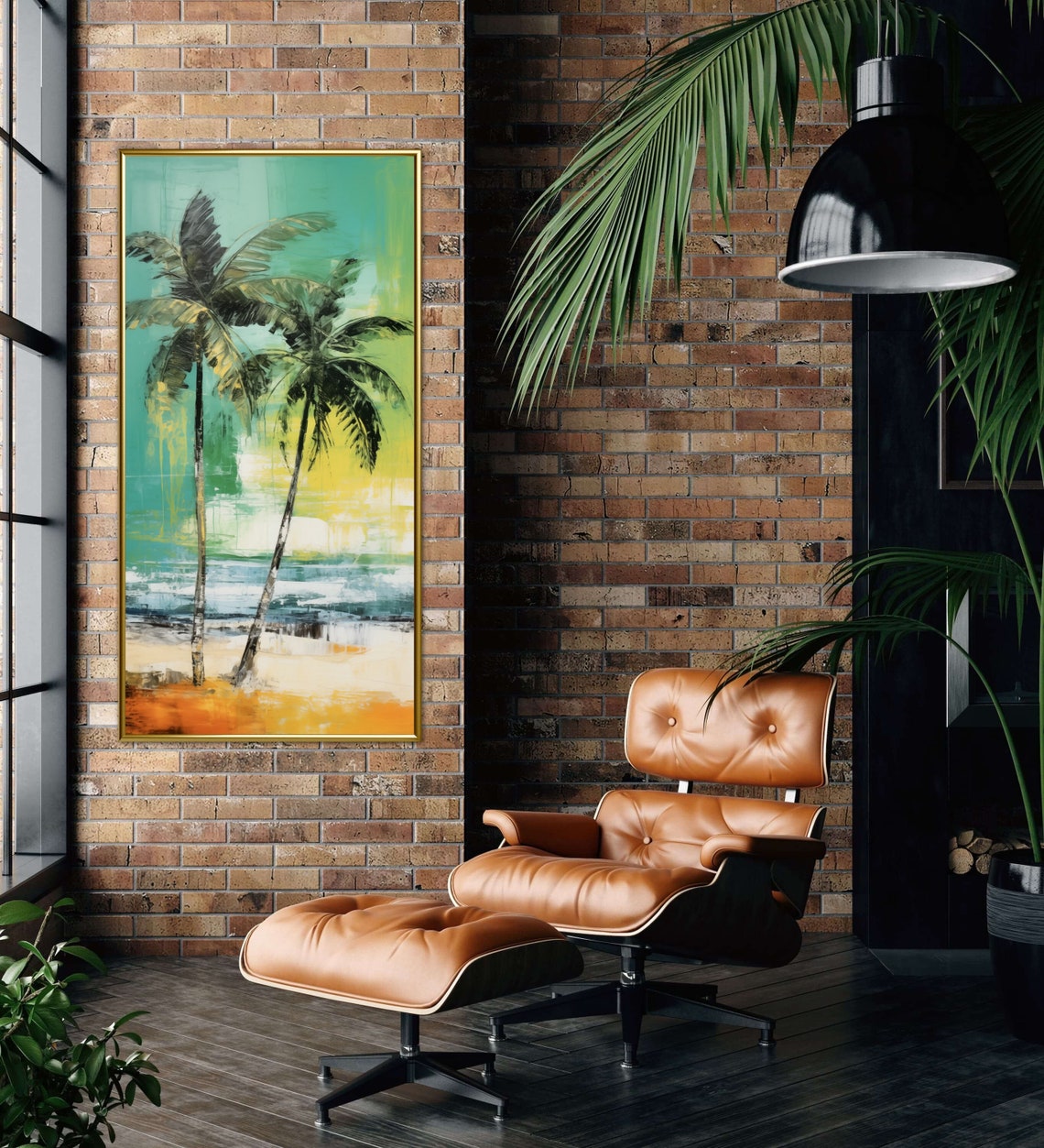 Palm Tree Beach View Turquoise Ocean Coastal Rustic Art Poster - Image 3