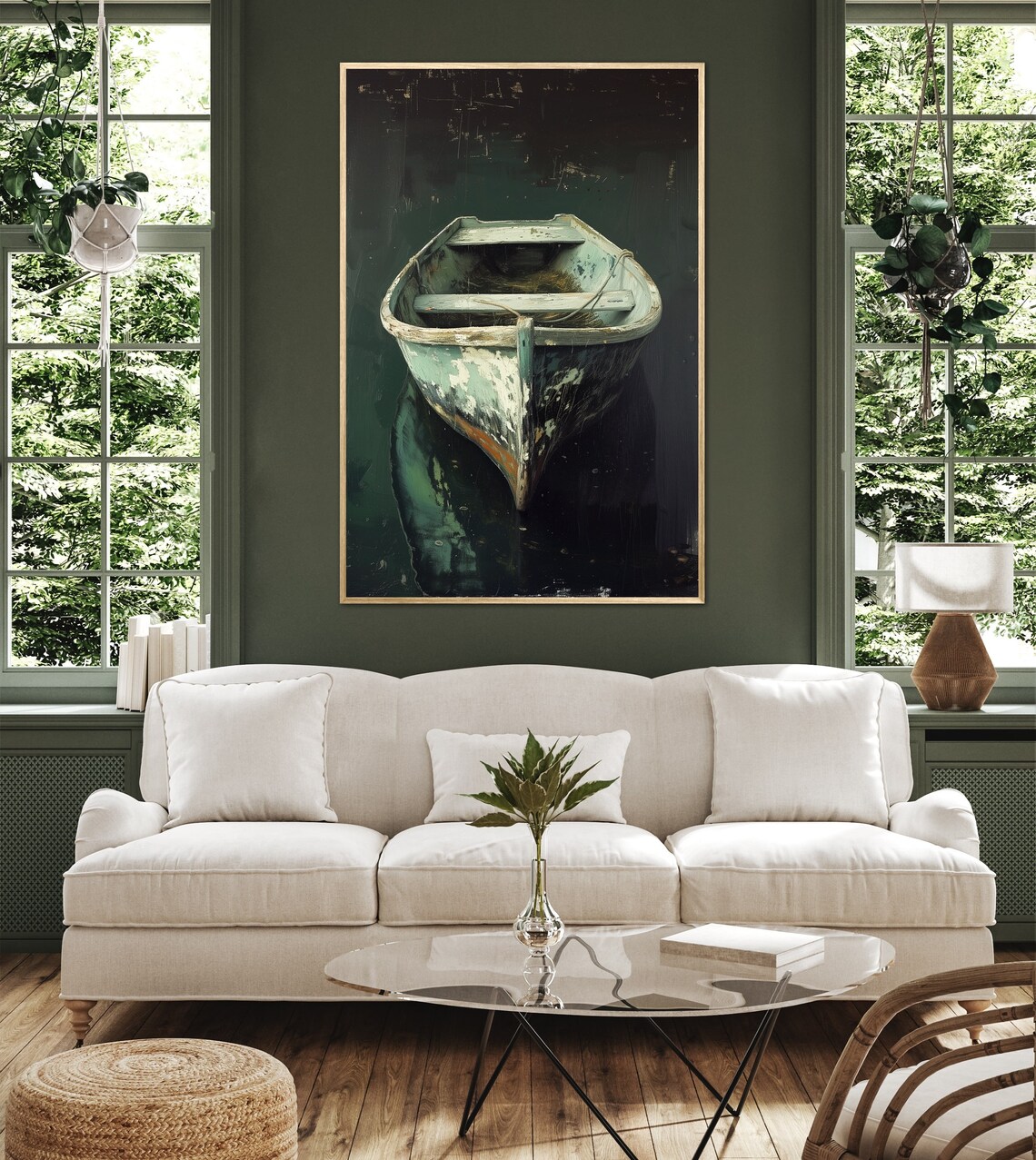 Rustic Boat On Emerald Green Lake Art Print - Image 5