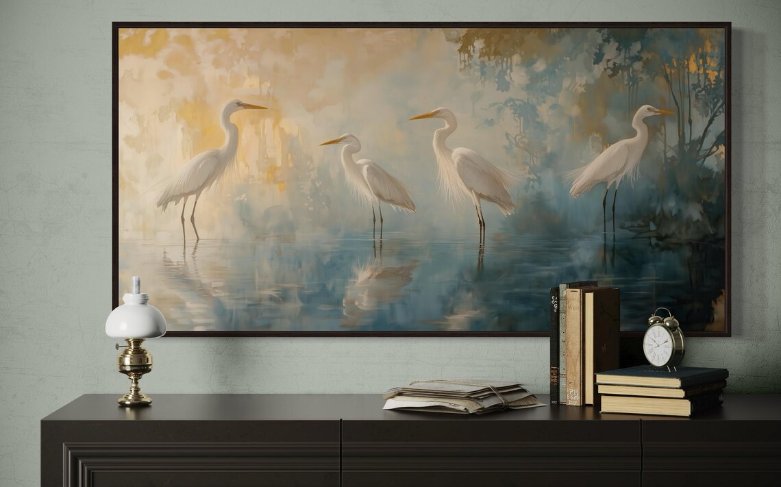 White Heron Nature Art Print, Beach House Decor - Image 4
