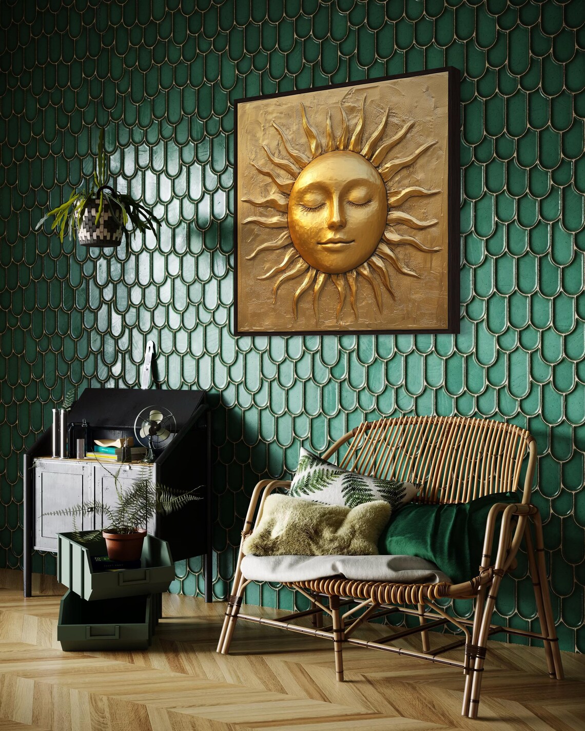 Golden Sun Face Celestial Boho Art Print - Image 4