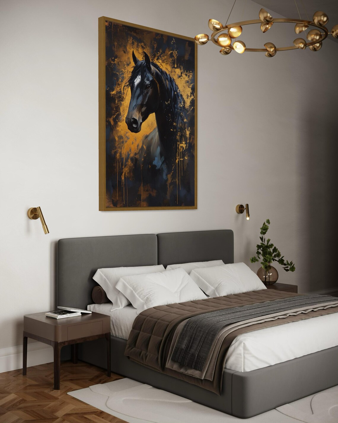 Majestic Black Stallion Horse Gold Accents Abstract Moody Poster - Image 4