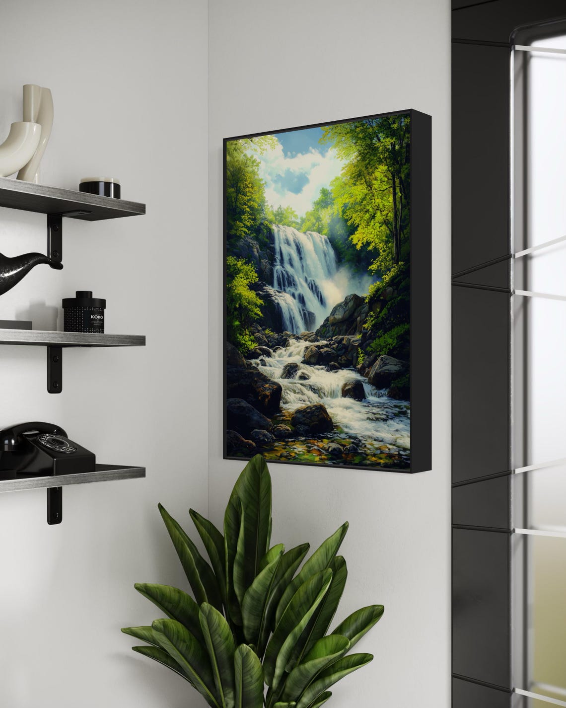 Cascading Waterfall Lush Green Forest Rocks Zen Vertical Poster - Image 5