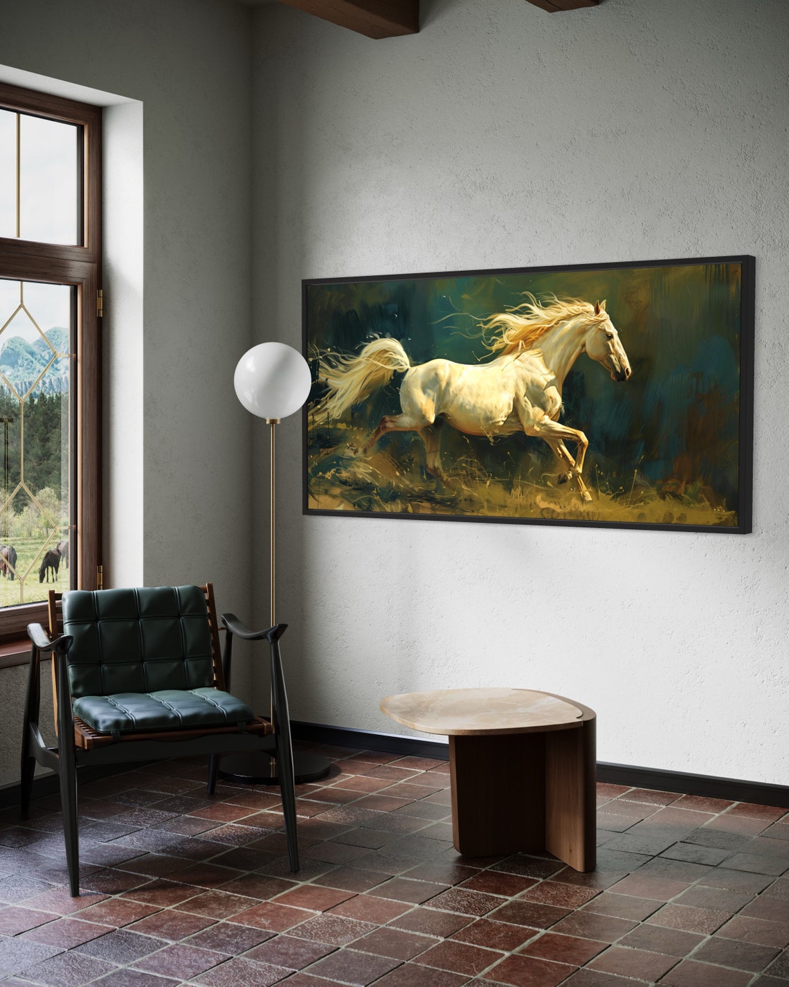 White Horse Galloping Golden Mane Equestrian Wildlife Art Poster - Image 4