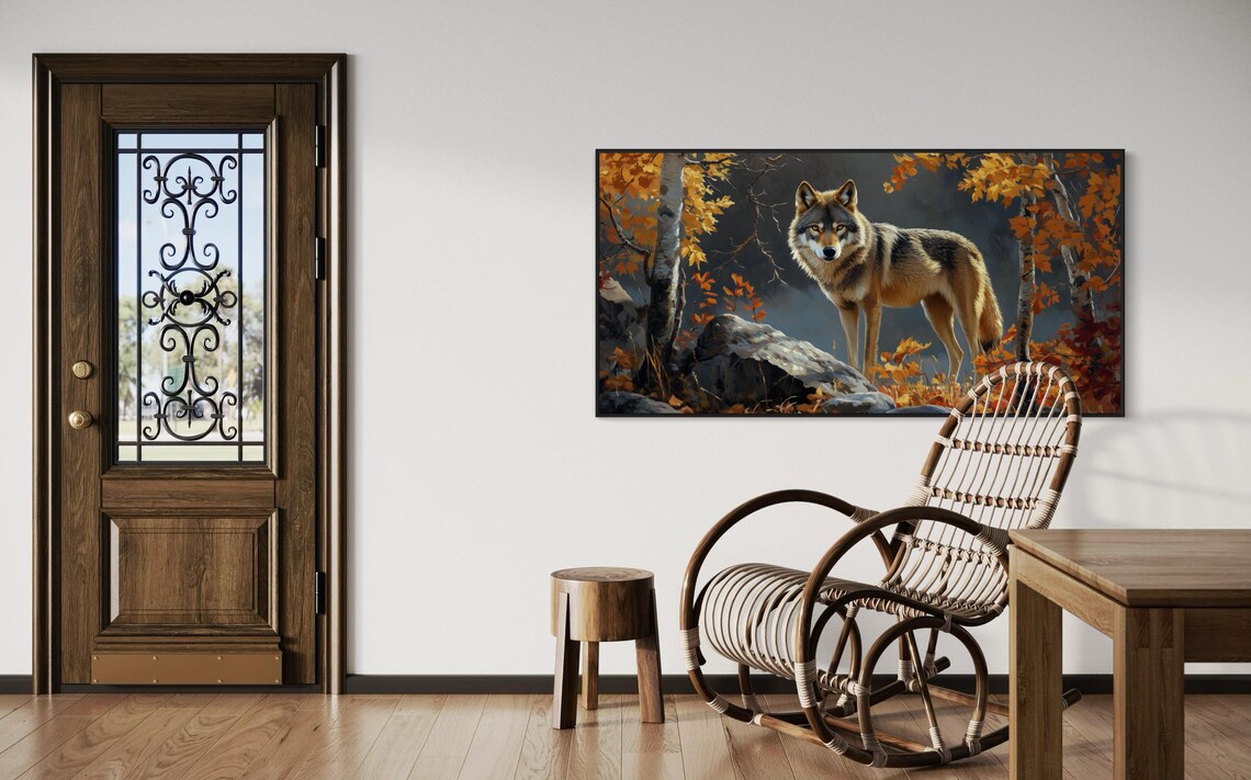 Gray Wolf Autumn Forest Rustic Wildlife Art Print - Image 3