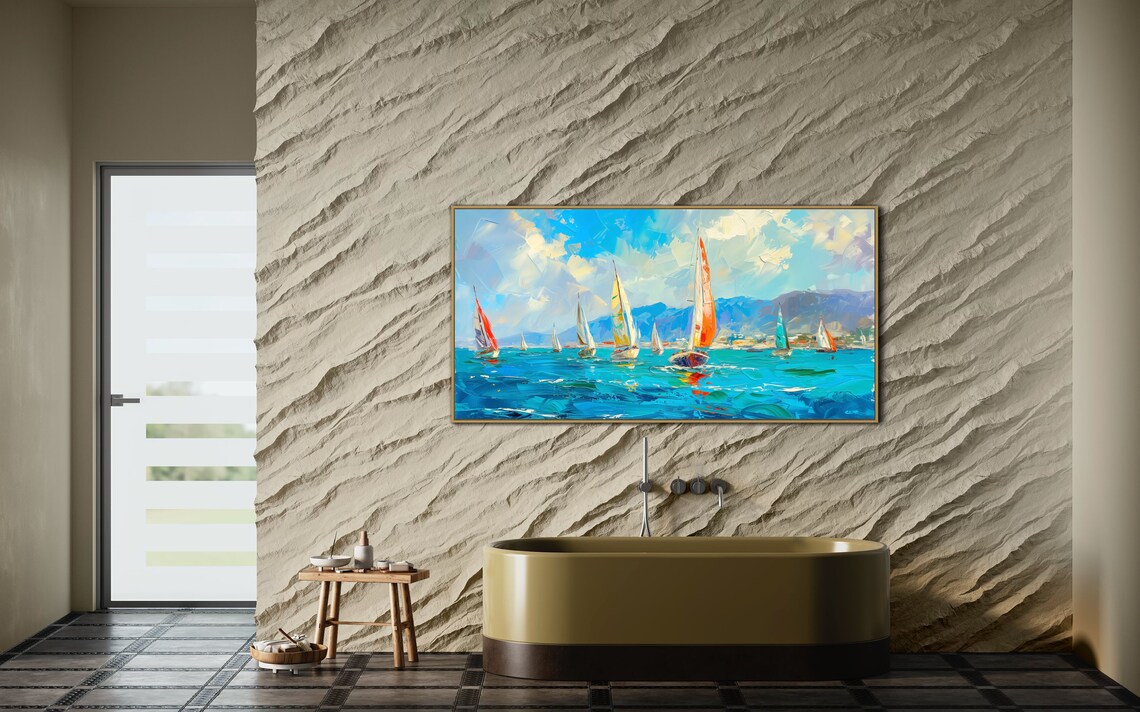 Sailboat Regatta Italian Seascape, Impressionism - Image 2
