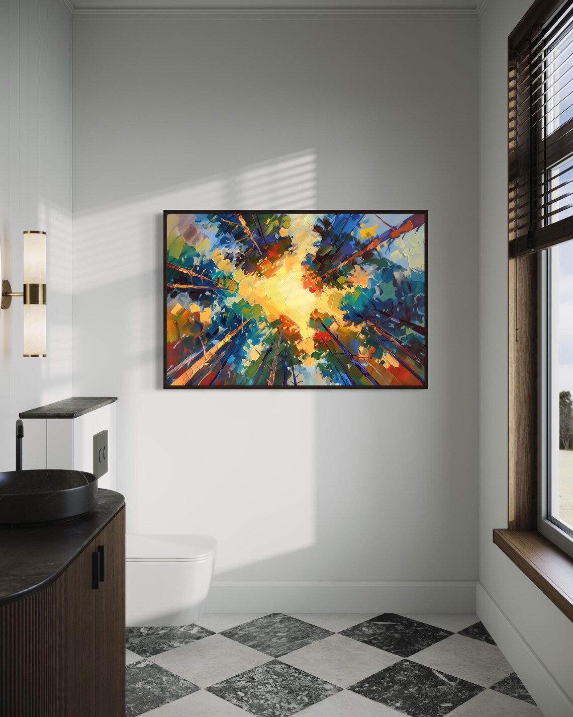 Whimsical Treetops Bright Abstract Nature Art With Sunlight Colorful Tree Canopy For Uplifting Home Decore Summer Forest Print - Image 3