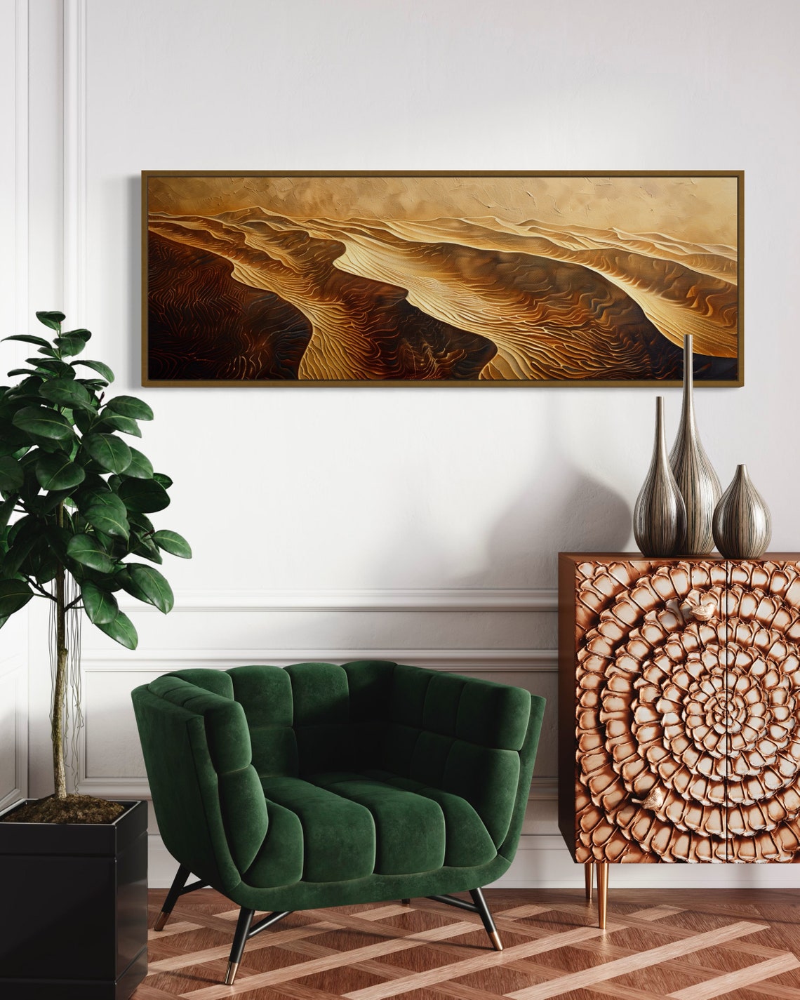 Golden Desert Sand Dunes Sunset Textured Panoramic Travel Poster - Image 5