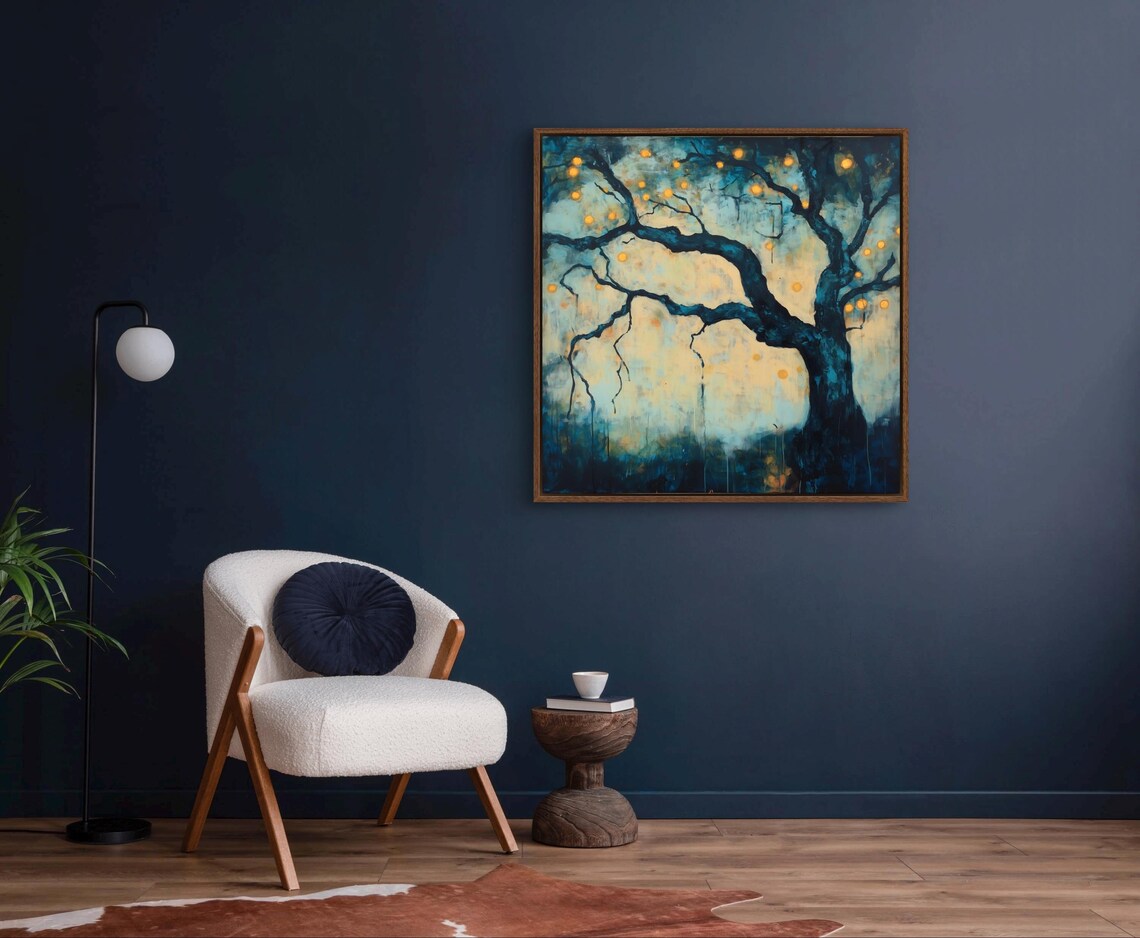 Mystical Tree Wall Art Mystical Abstract With Glowing Orbs Dreamlike Night Forest Print For Modern Decor Or Above Bed Accent - Image 4