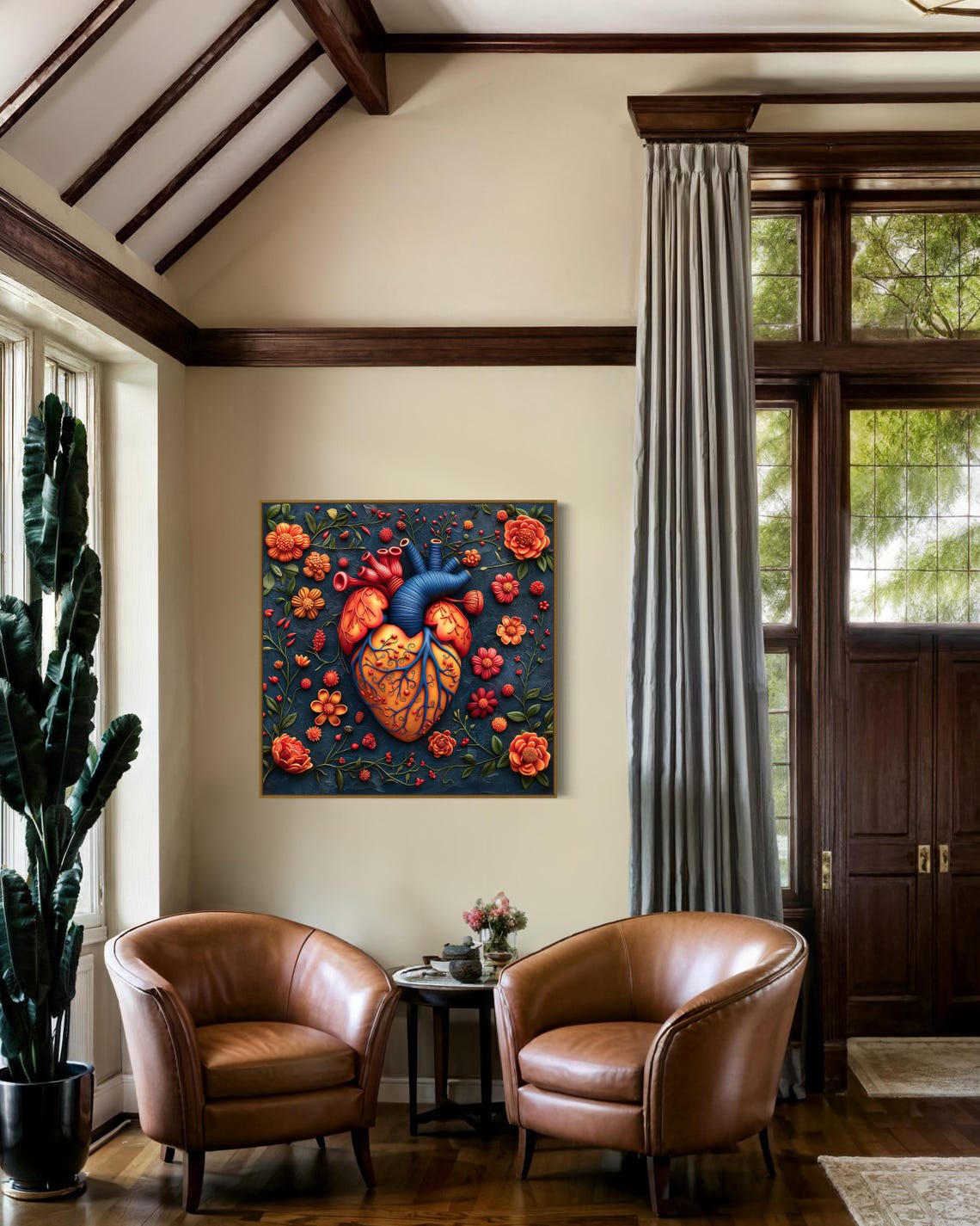 Vibrant Anatomical Heart Sculpted Floral Art Bold Botanical Poster - Image 2