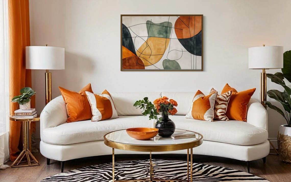 Modern Mid Century Abstract Organic Shapes Mustard Rust Sage Art Print - Image 5