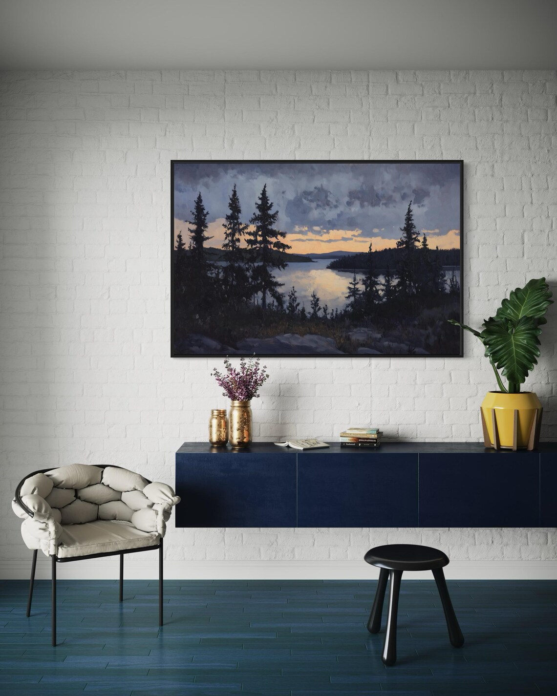 Twilight Lake Wall Art Serene Sunset Over Pine Tree Silhouettes Reflective Water Landscape Print For Rustic Lake House Decor - Image 4